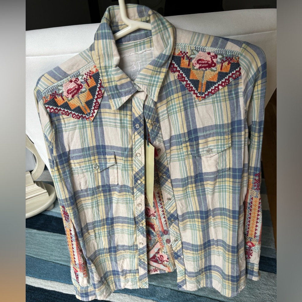 Johnny Was embroidered flannel